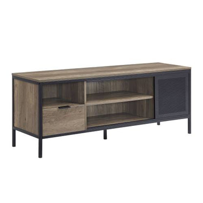 Rustic Oak & Black 55 Inch TV Stand with 1 Drawer & 4 Compartments for 50 Inch TV