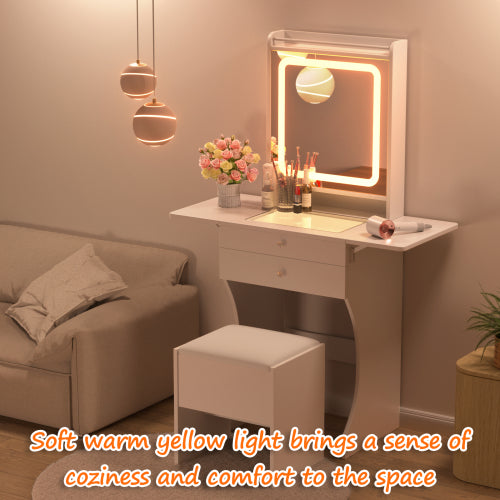 Vanity Set for Small Bedrooms - Small Space Makeup Vanity with Stool, Compartmentalized Drawers & 20cm Foldable Side Tables (Left and Right)