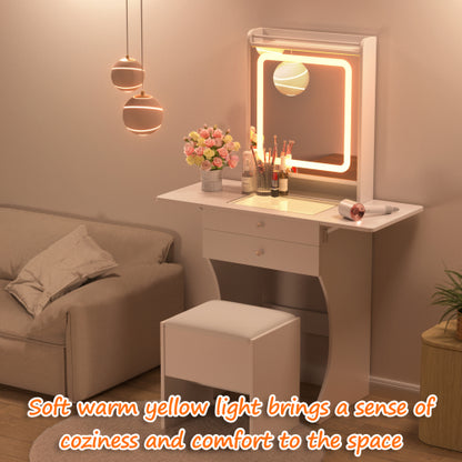 Vanity Set for Small Bedrooms - Small Space Makeup Vanity with Stool, Compartmentalized Drawers & 20cm Foldable Side Tables (Left and Right)