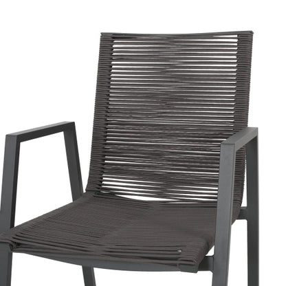 Outdoor Modern Aluminum Dining Chair with Rope Seat (Set of 2), Gray and Dark Gray