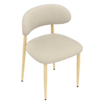 Lamb-Wool-Look Upholstered Metal Dining Chairs, Set of 2, Cream