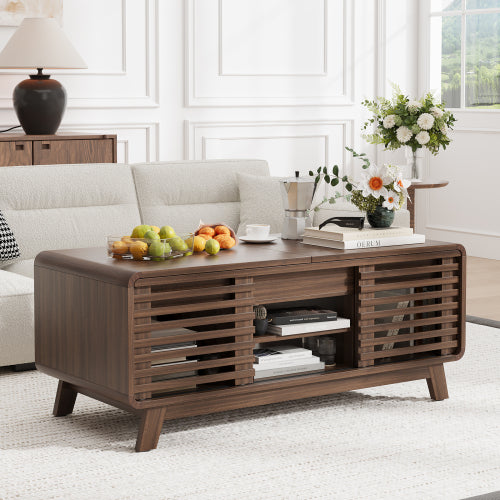 47 Inch Mid Century Coffee Table Sliding Top Storage Walnut Finish