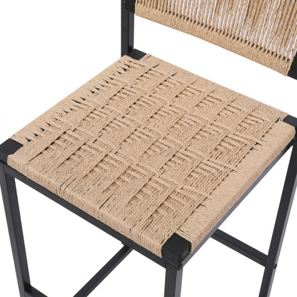 Kitchen Bar Stools with Footrest Set of 2 Paper Rope Weave Dining Chairs Counter Height Barstool (Style B Black & Honey)
