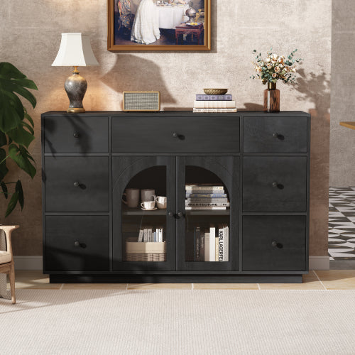 Black Storage Cabinet with 7 Drawers and 2 Doors