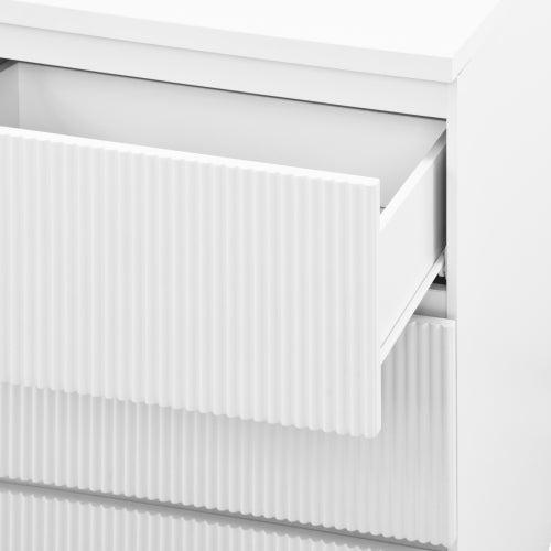 Modern White 6 Drawer Dresser, Wave Panel Drawer Fronts, Storage Cabinet, Versatile Chest of Drawers for Bedroom, Living Room - Sleek & Spacious Home Storage Solution