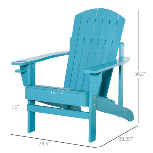 Outsunny Wooden  Chair, Outdoor Patio Lawn Chair with Cup Holder, Weather Resistant Lawn Furniture, Classic Lounge for Deck, Garden, Backyard, Fire Pit, Sky Blue