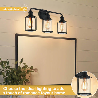 24 in. W 3-Light Matte Black Vanity Light with Clear Glass Shade