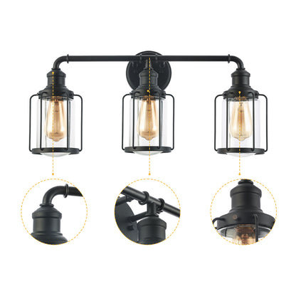 24 in. W 3-Light Matte Black Vanity Light with Clear Glass Shade