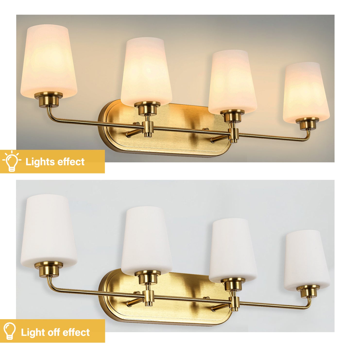 4-Light White Plus Gold Bathroom Vanity Light with Shade
