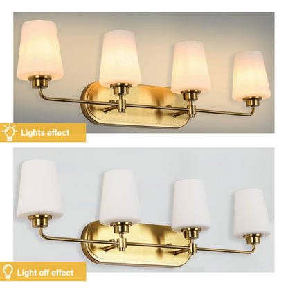 4-Light White Plus Gold Bathroom Vanity Light with Shade