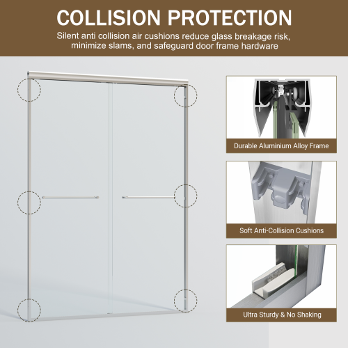 44-48 in. W x 72 in. H Double Sliding Shower Door, Semi-frameless Bypass Bathroom Sliding Door with 1/4" (6mm) Tempered Glass for Walk-in Shower, Chrome 24D03-48CX