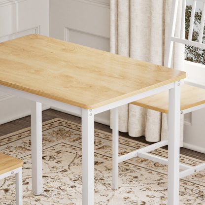 3-Piece Natural & White Industrial Dining Set, Table & 2 Chairs