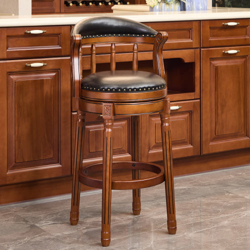 Cow top Leather Wooden Bar Stools, 360 Degree Swivel Bar Chair with Backs,Bar height Couner Height Barstools  for Home Kitchen Dining Room and Bar Room(black 1pc)