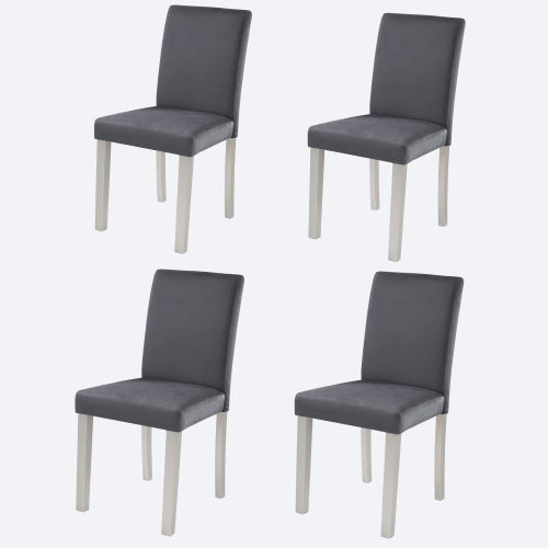 Set of 4 Silver Grey Solid Wood Dining Chairs, Flannelette Upholstered Padded Side Chairs, Ergonomic High Back, 330lbs