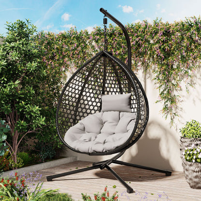 U_STYLE Sturdy Hammock Chair with Stand,Durable Hanging Egg Chair with Rattan Weaving
