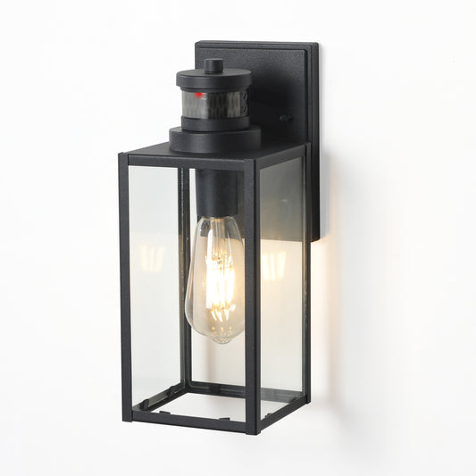 1-Light Matte Black Motion Sensing Outdoor Hardwired Wall Sconce with No Bulbs Included