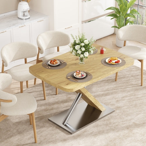 47.25inch-63inch Extendable Dining Table with Metal Base, Seats 4-6, Natural Wood