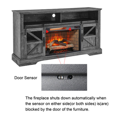 60 Inch Electric Fireplace Entertainment Center With Door Sensor-Dark Rustic Oak