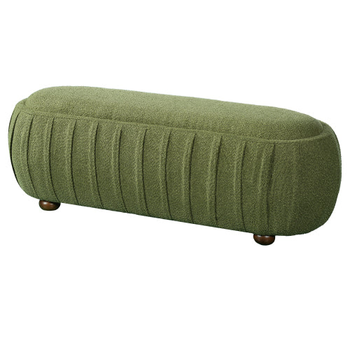 Boucle Ottoman Oval Upholstered Accent Stool with Rubberwood Legs for Living Room