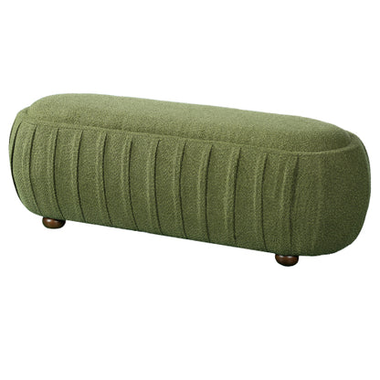 Boucle Ottoman Oval Upholstered Accent Stool with Rubberwood Legs for Living Room