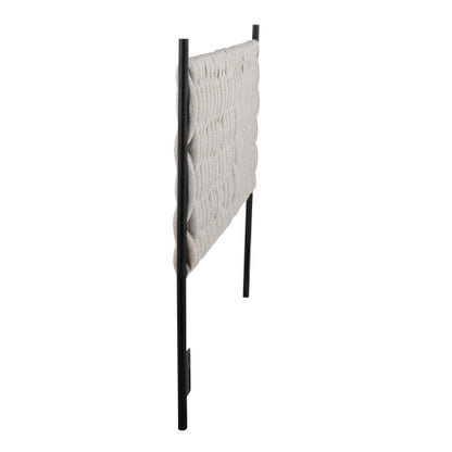 Queen Size Headboard in Black Metal and Cream Fabric by