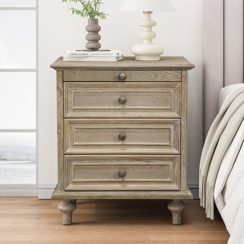 Farmhouse Nightstand with 4 Drawers, Pull-Out Tray and Storage