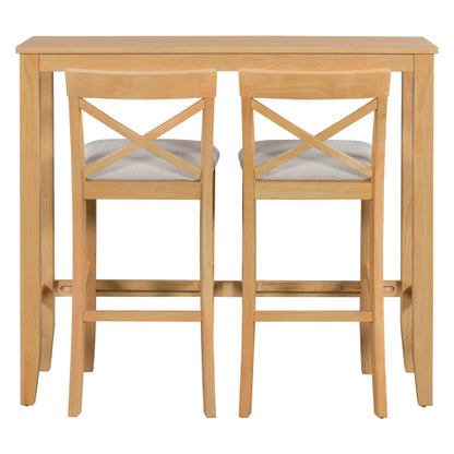Farmhouse 48inch Rectangular Wood Bar Height Dining Set Kitchen Breakfast Nook with 2 Chairs for Small Places,Natural+Beige