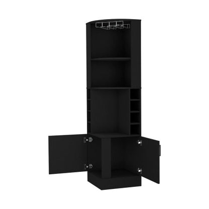 Corner Bar Cabinet, Eight Built-in Wine Rack, Glass Rack, Double Door Cabinet