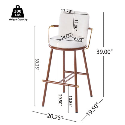 Indoor Upholstered Bar Stool with Metal Frame, Walnut Finished and Beige Upholstery, Set of 2