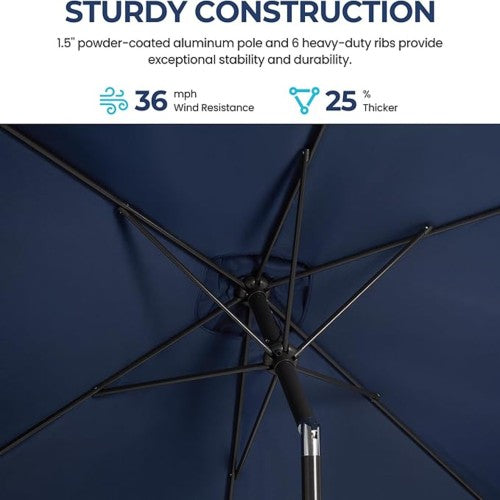 6.5 x 10 ft Navy Blue Rectangular Patio Umbrella with Crank, Tilt, Polyester UV-Resistant Canopy for Pool, Backyard & Patio (Without base)