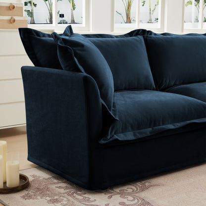 Blue Chenille Modular Ottoman, Washable Cover High Density Foam Multiuse Footrest for Indoor Space