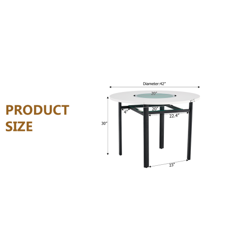 42-Inch Round Dining Table with Glass Inlay for 4-6 People