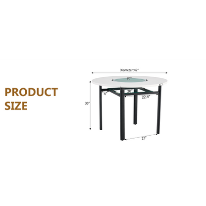 42-Inch Round Dining Table with Glass Inlay for 4-6 People