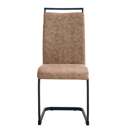 High Back Fabric Dining Chairs with C-Shaped Metal Legs, Set of 2, Brown/Black