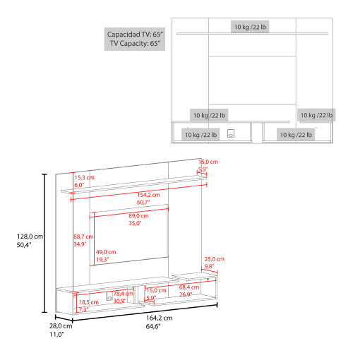 65 Inch Gray Wall Mount Floating TV Panel Modern Multi-Shelf Entertainment Center