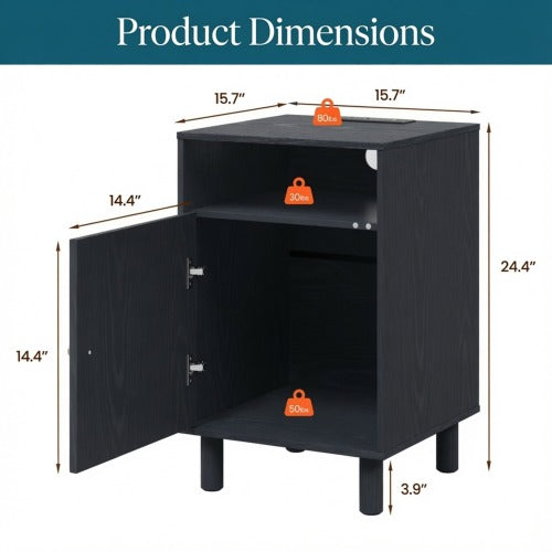 Set of 2 Black Nightstands with Charging Station, 15.7inch¡Á15.7inch¡Á24.4inchH