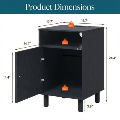 Set of 2 Black Nightstands with Charging Station, 15.7inch¡Á15.7inch¡Á24.4inchH