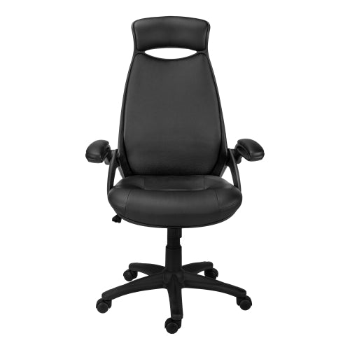 Office Chair, Adjustable Height, Swivel, Ergonomic, Armrests, Computer Desk, Work, Black Leather Look, Black Metal, Contemporary, Modern
