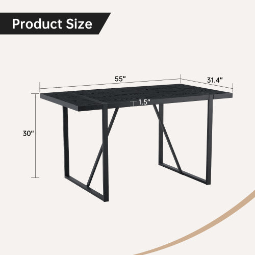 Retro Dining Table with Black Textured Top & Inset Metal Legs