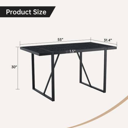Retro Dining Table with Black Textured Top & Inset Metal Legs