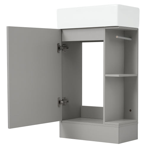 18.6" Bathroom Vanity with Sink, Bathroom Vanity Cabinet with Two-tier Shelf, Left or Right Orientation, Grey (Old Sku:WF308491AAE)