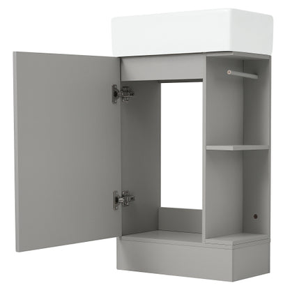 18.6" Bathroom Vanity with Sink, Bathroom Vanity Cabinet with Two-tier Shelf, Left or Right Orientation, Grey (Old Sku:WF308491AAE)