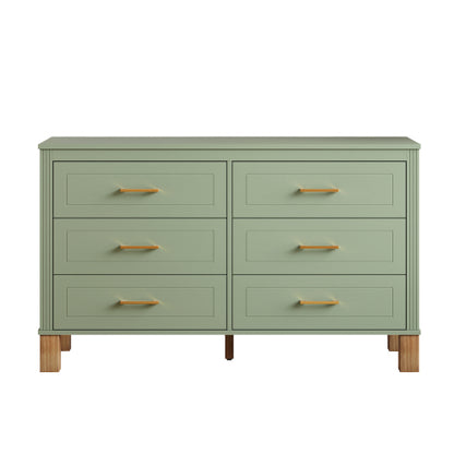Sage Green 6-Drawer Modern Solid Wood Frame Bedroom Storage Dresser