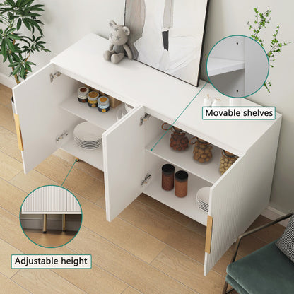 White Fluted Panel Sideboard Buffet Cabinet Adjustable Shelf Home Accent Storage Cabinet