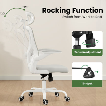 Ergonomic Office Chair, Home Office Desk Chair with Headrest, High Back Computer Chair with Armrests and Adjustable Lumbar Support for Home Office Study Room, White