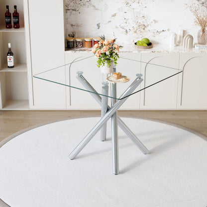 Modern Electroplated Metal Leg Bar Table with Tempered Glass Top, Sturdy Cross-Leg Pub Table for Home Bar, Kitchen Island, Living Room