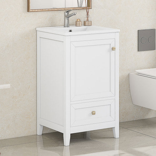 20" Bathroom Vanity with Sink, Bathroom Cabinet with Soft Closing Door, Storage Rack and A Drawer, White(Old SKU:N725P185452K)