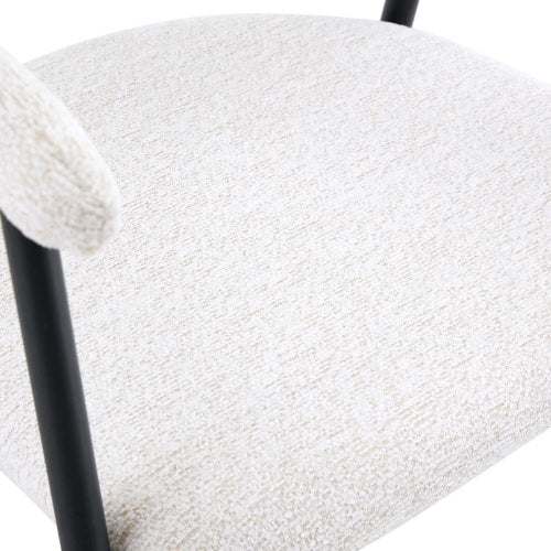Fabric Upholstered Dining Chairs with Black Metal Legs, Set of 4, White