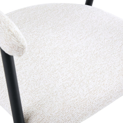 Fabric Upholstered Dining Chairs with Black Metal Legs, Set of 4, White