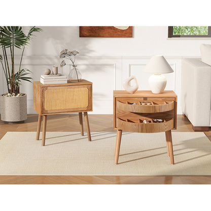 Rotating Hidden Compartment Nightstands, Mid Century Modern Concealment Furniture, Rattan Bed Side Table, Compartment End Table with Wood Legs, Bedside Tables for Bedroom, Living Room, Dorm, Natural